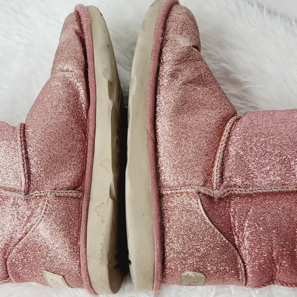 UGG girls sparkle pink slip on fur boots s 4 Y youth